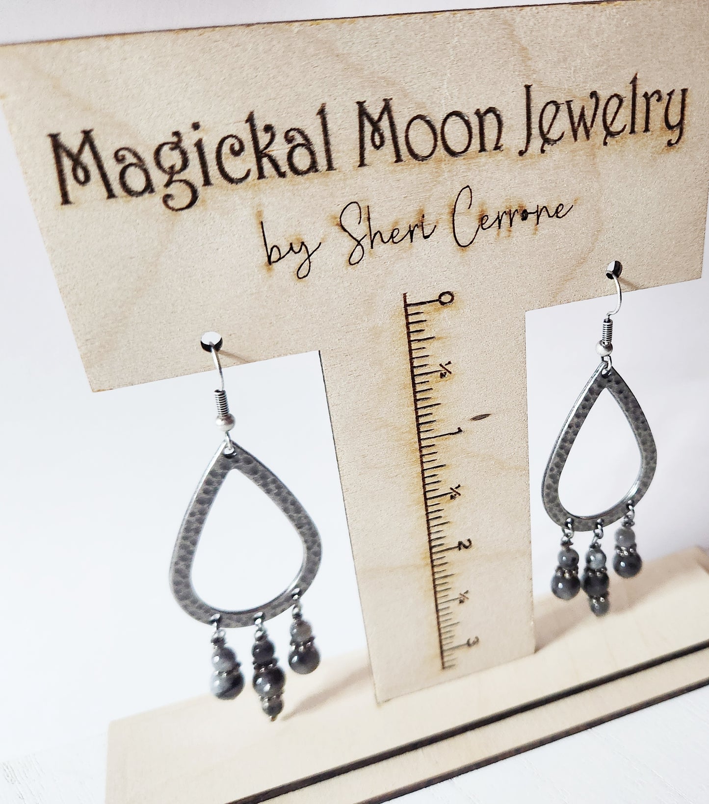 Dark silver teardrop dangle earrings