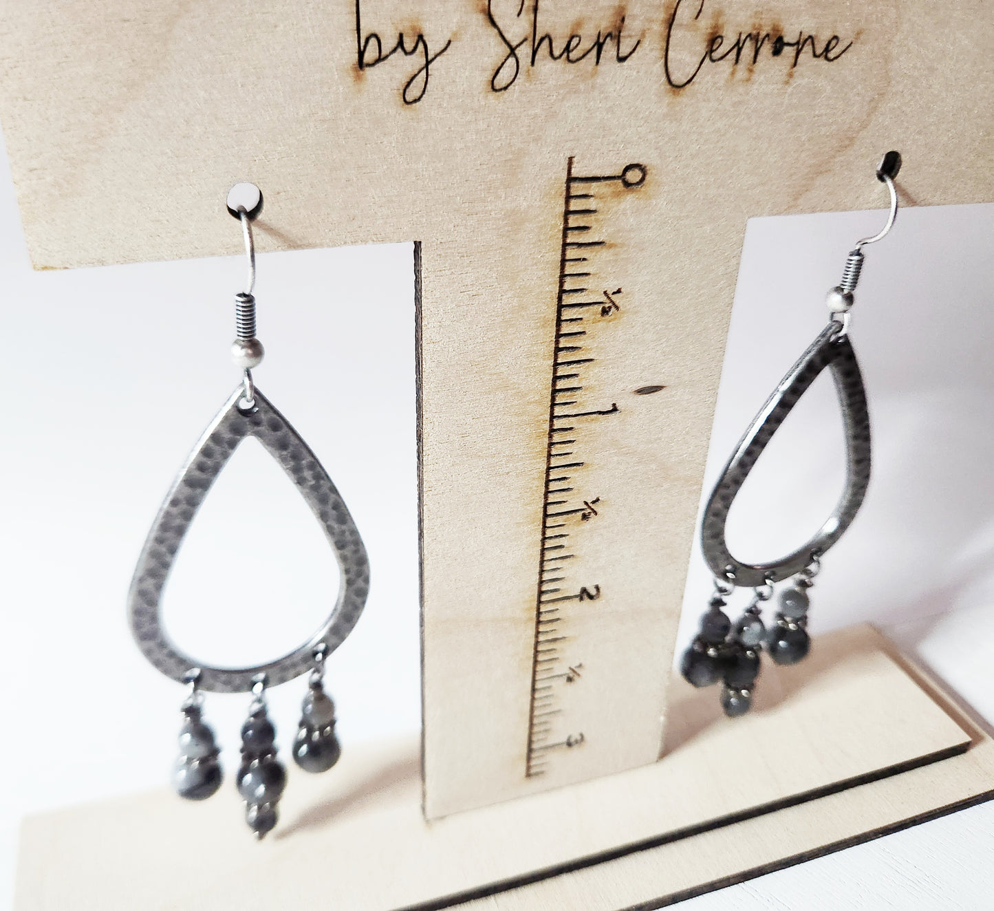 Dark silver teardrop dangle earrings