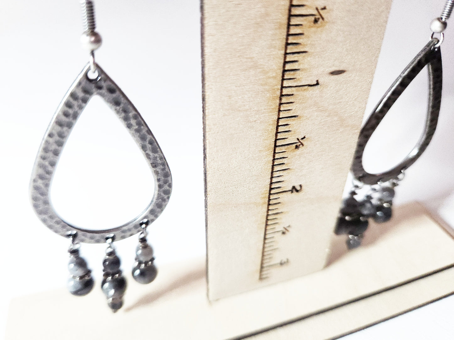 Dark silver teardrop dangle earrings