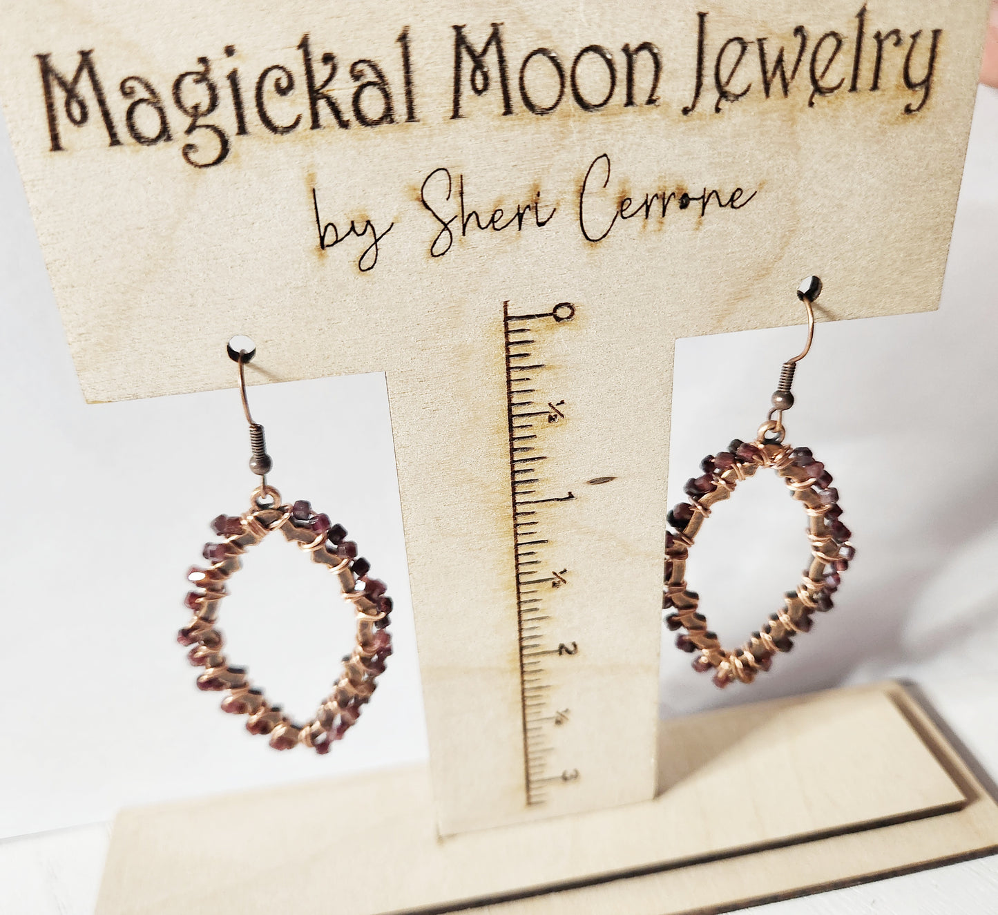 Garnet copper teardrop dangle earrings