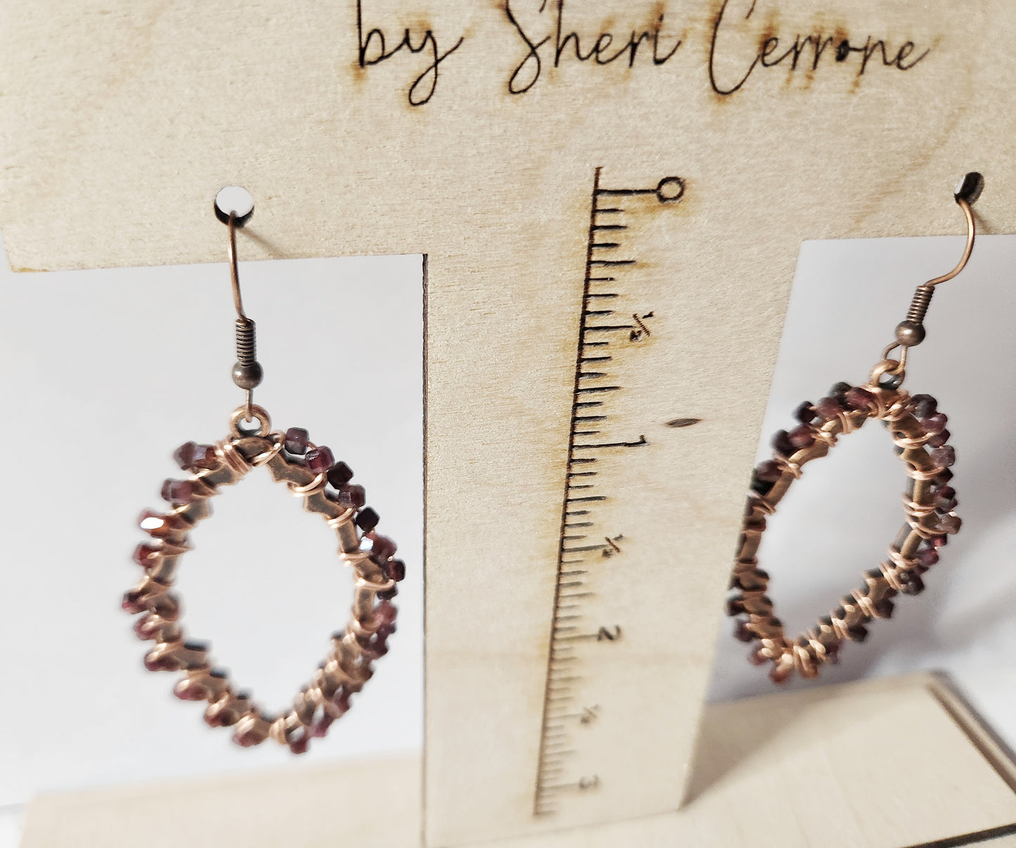 Garnet copper teardrop dangle earrings