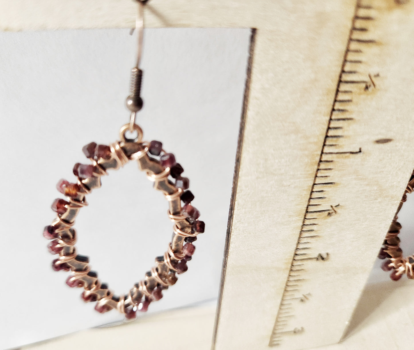 Garnet copper teardrop dangle earrings