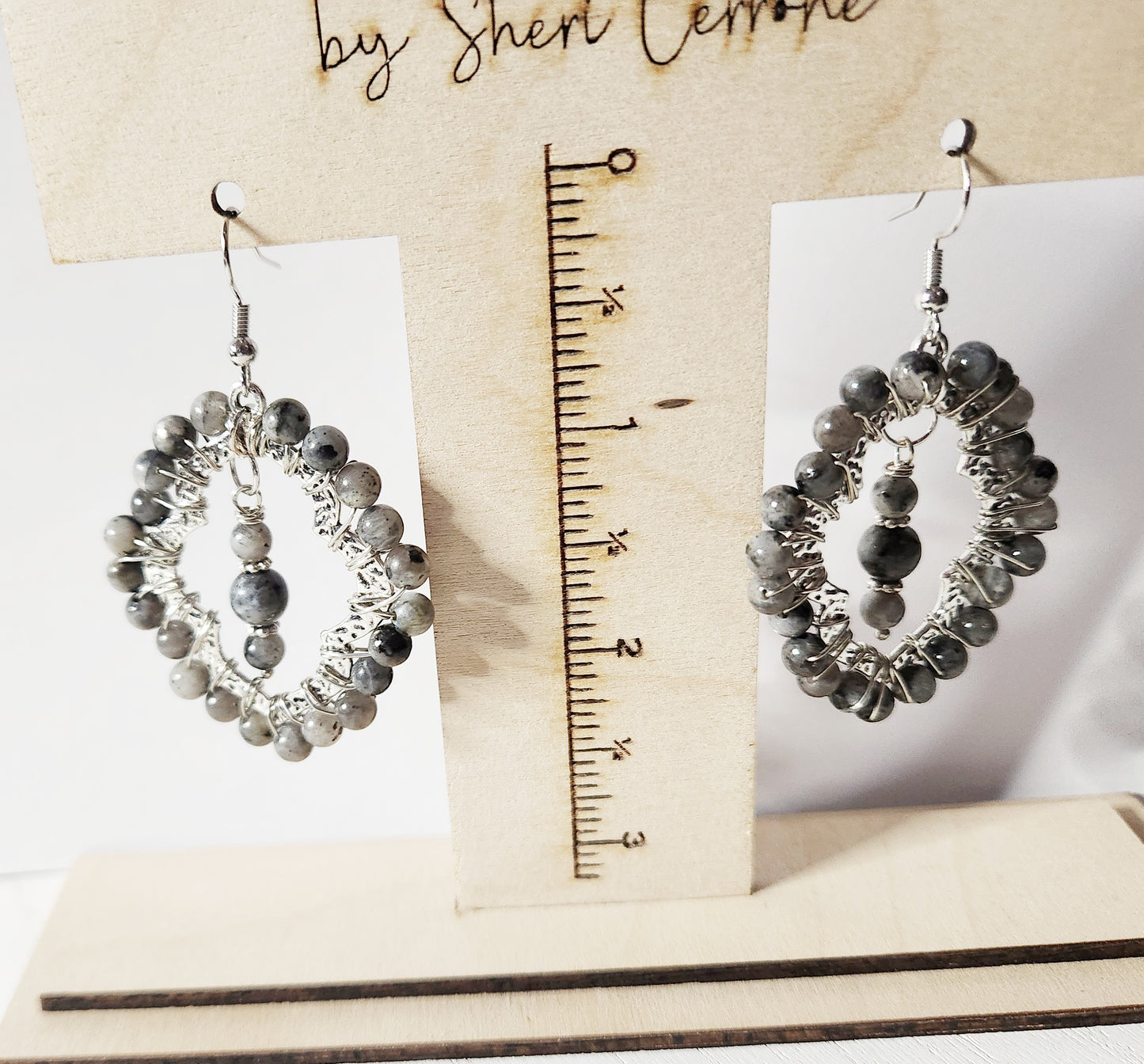 Larkavite silver teardrop dangle earrings