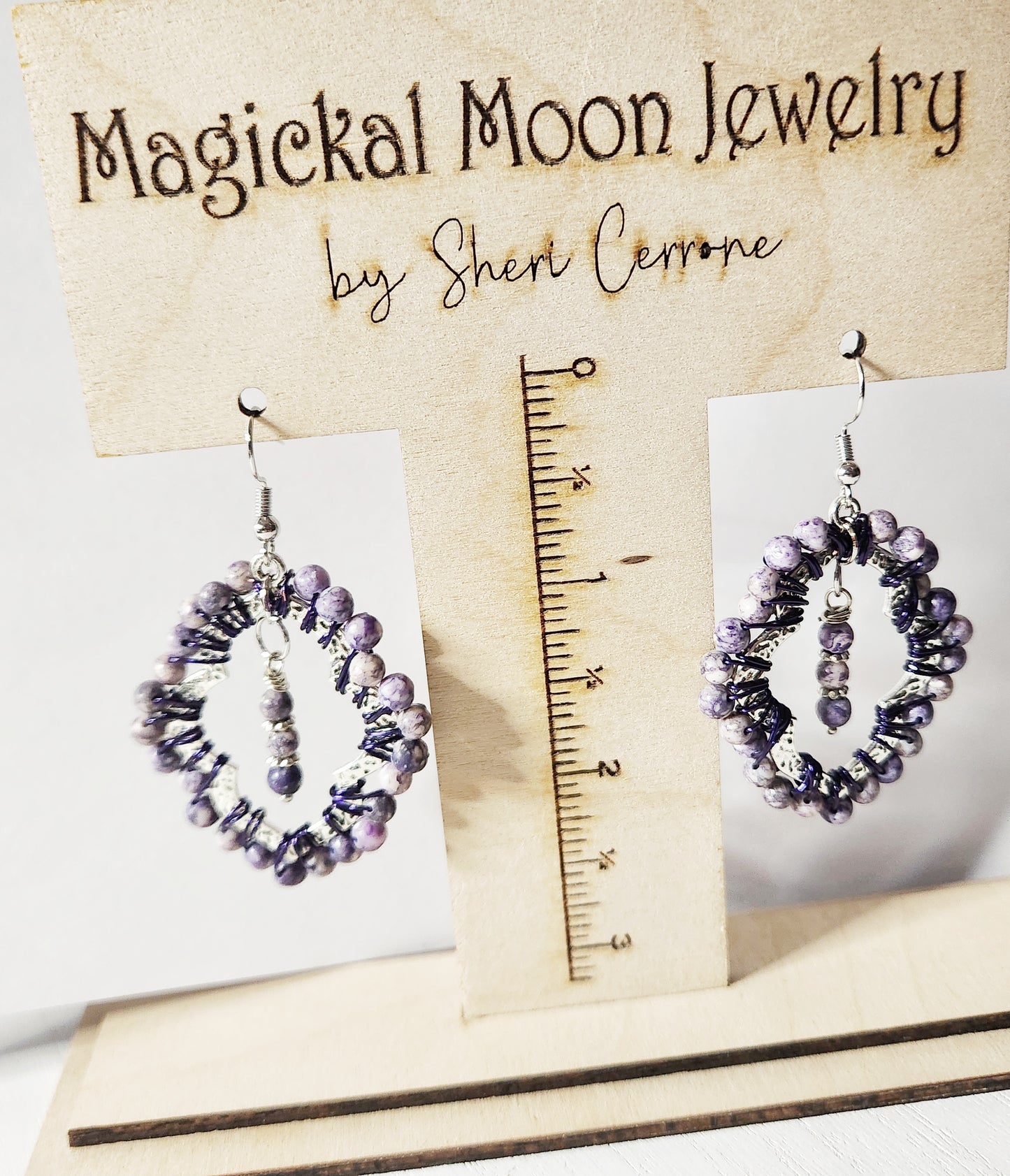 Lepidolite silver teardrop dangle earrings