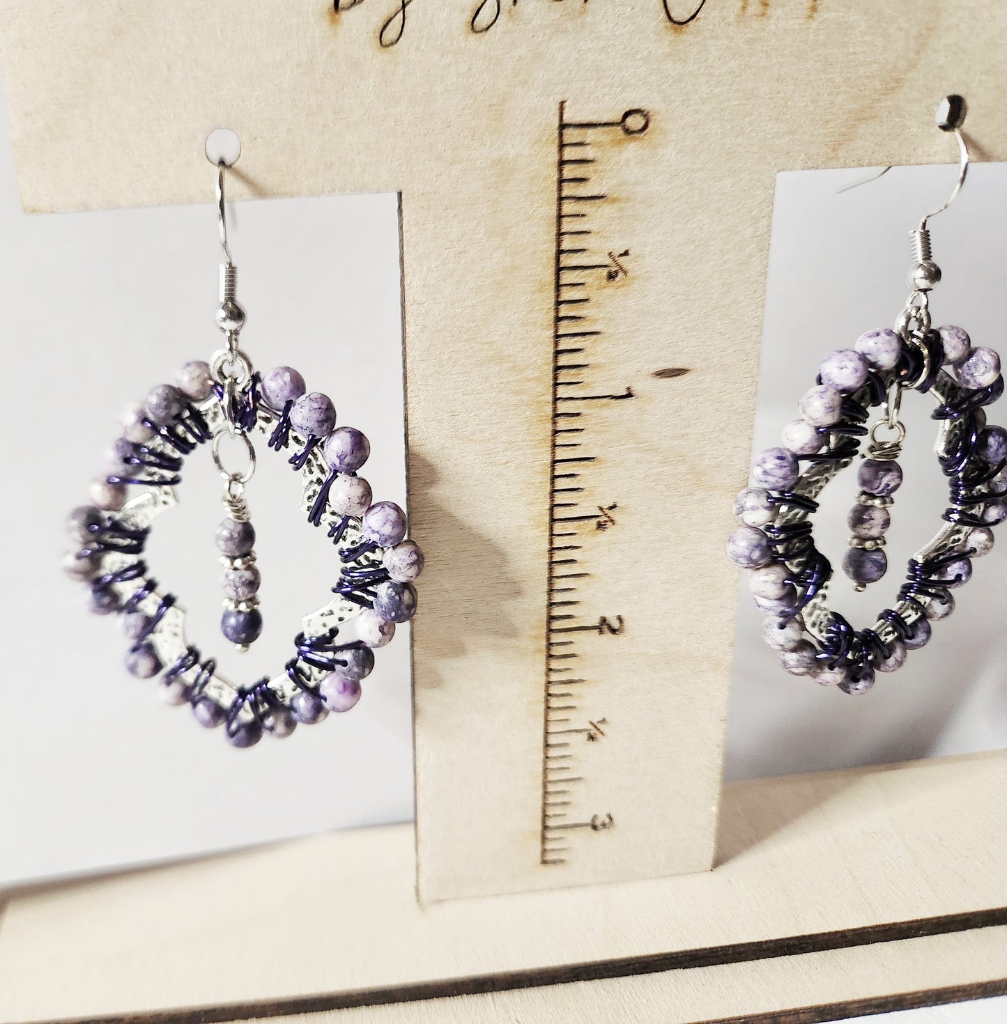 Lepidolite silver teardrop dangle earrings