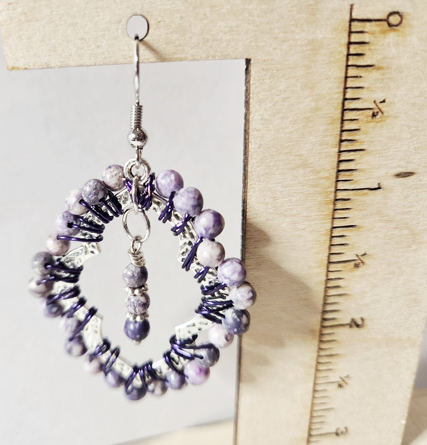 Lepidolite silver teardrop dangle earrings