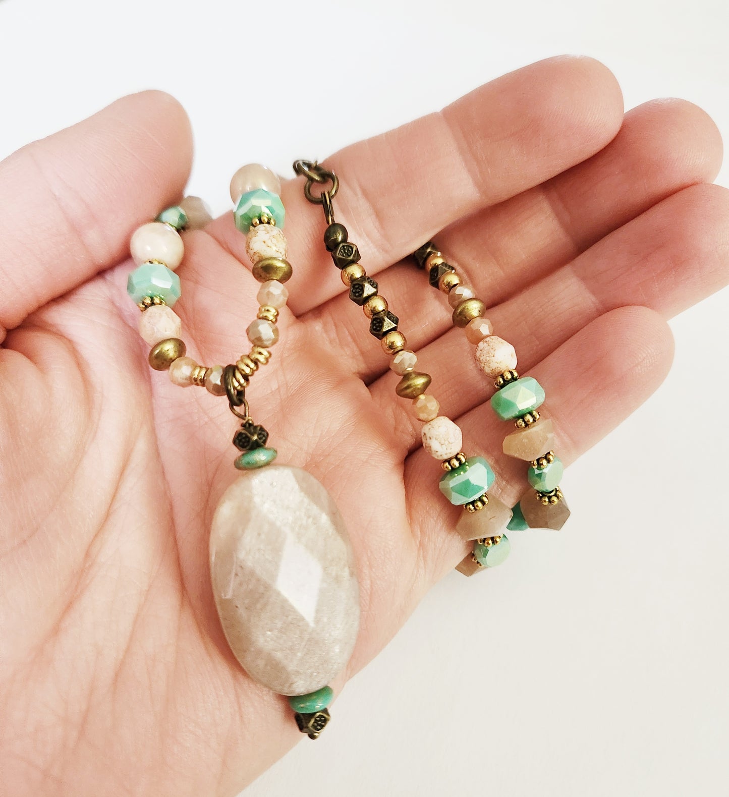 Peach Moonstone gemstone necklace