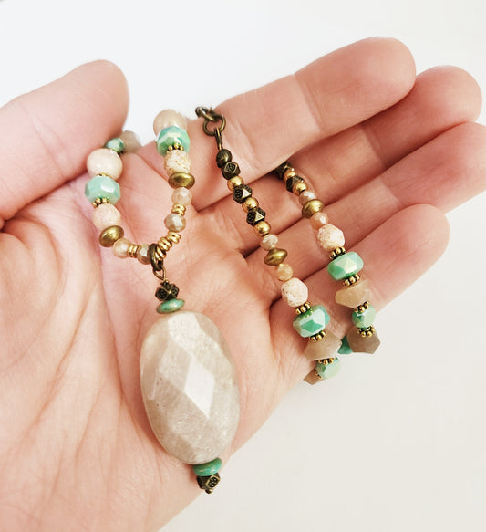 Peach Moonstone gemstone necklace