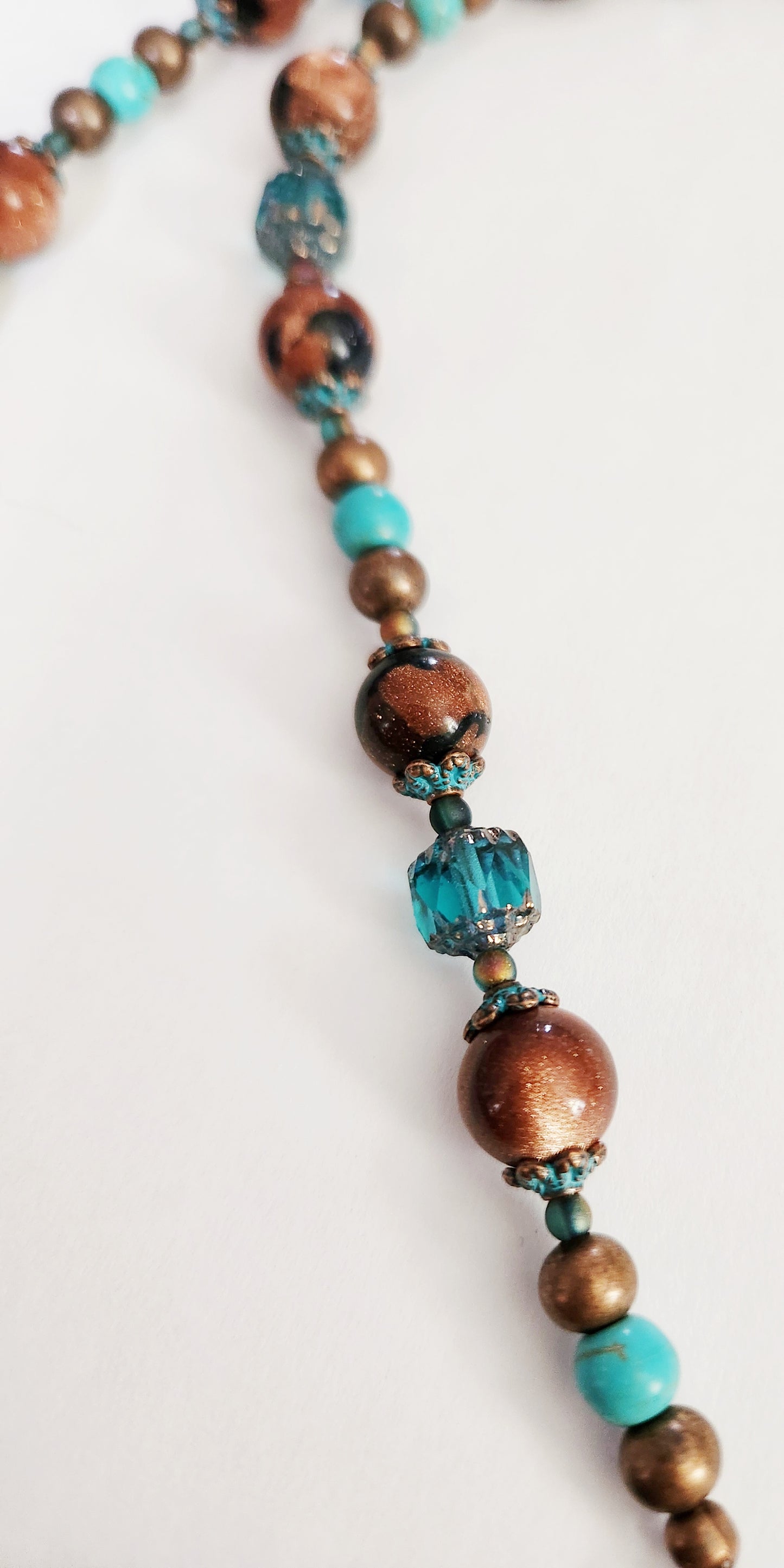 Copper patina leaf gemstone necklace