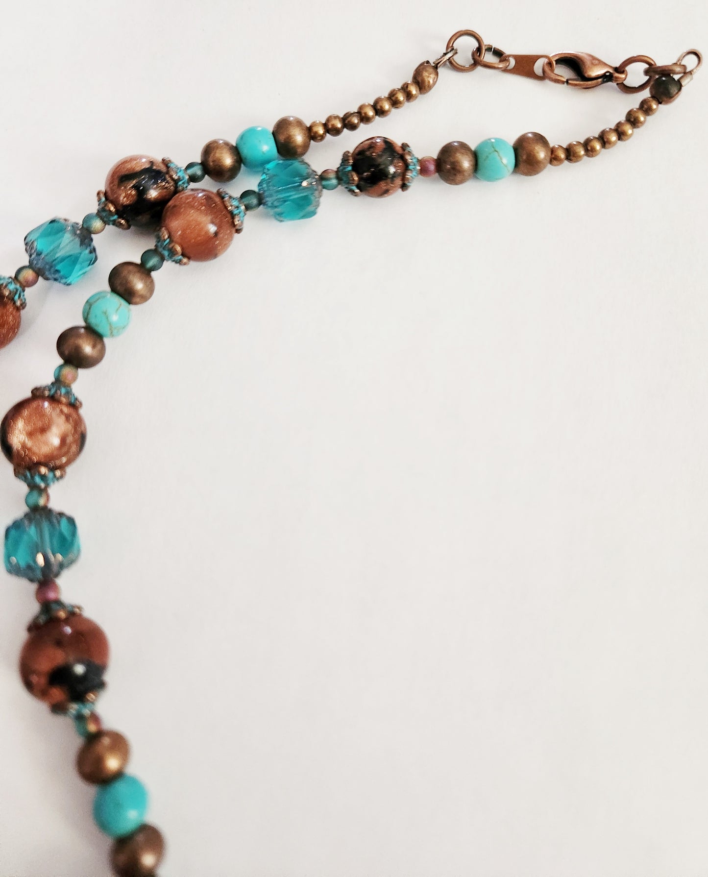 Copper patina leaf gemstone necklace