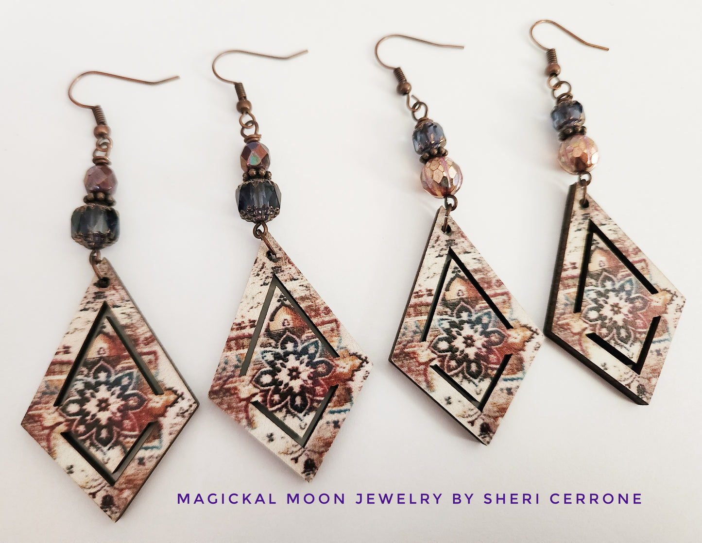 Copper faux wood dangle earrings