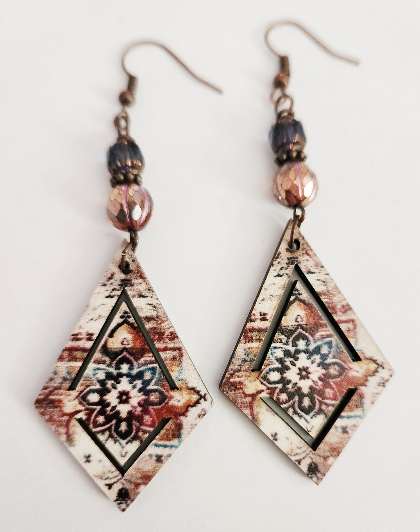 Copper faux wood dangle earrings
