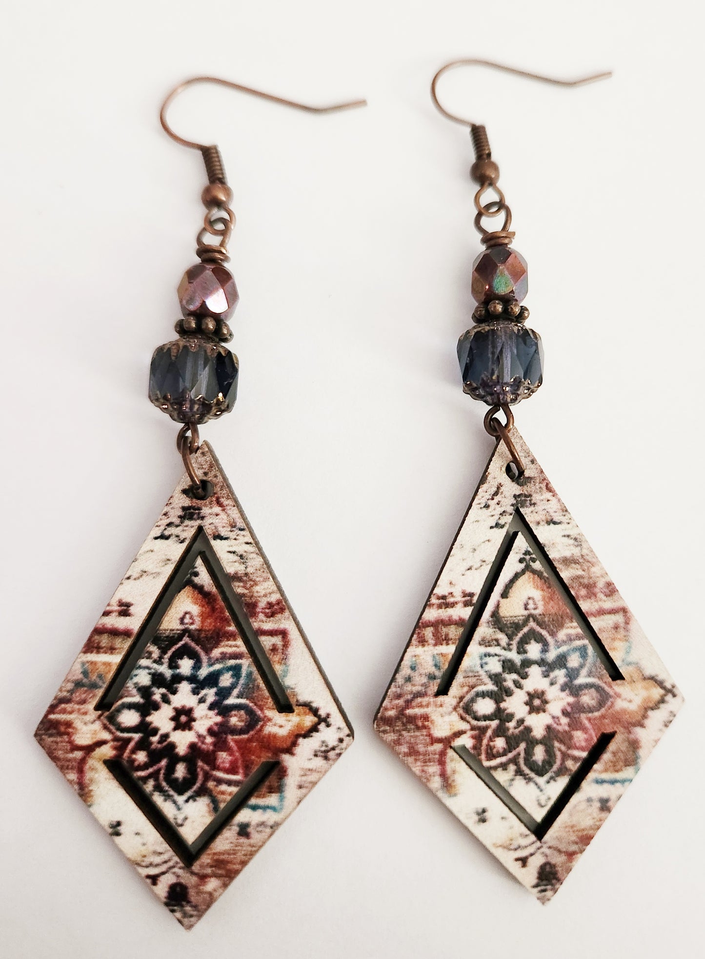 Copper faux wood dangle earrings