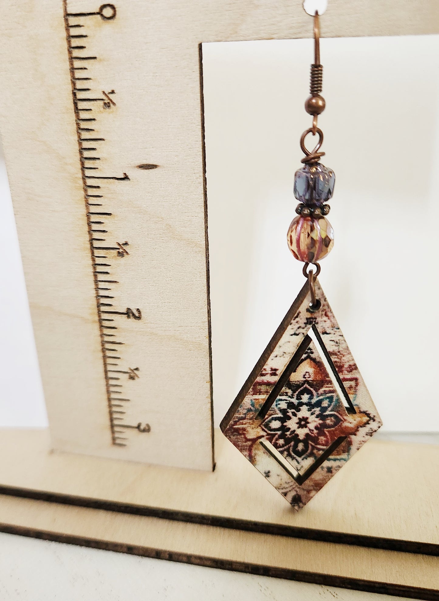 Copper faux wood dangle earrings