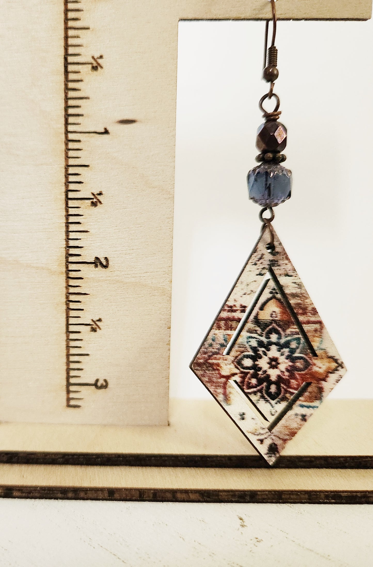 Copper faux wood dangle earrings
