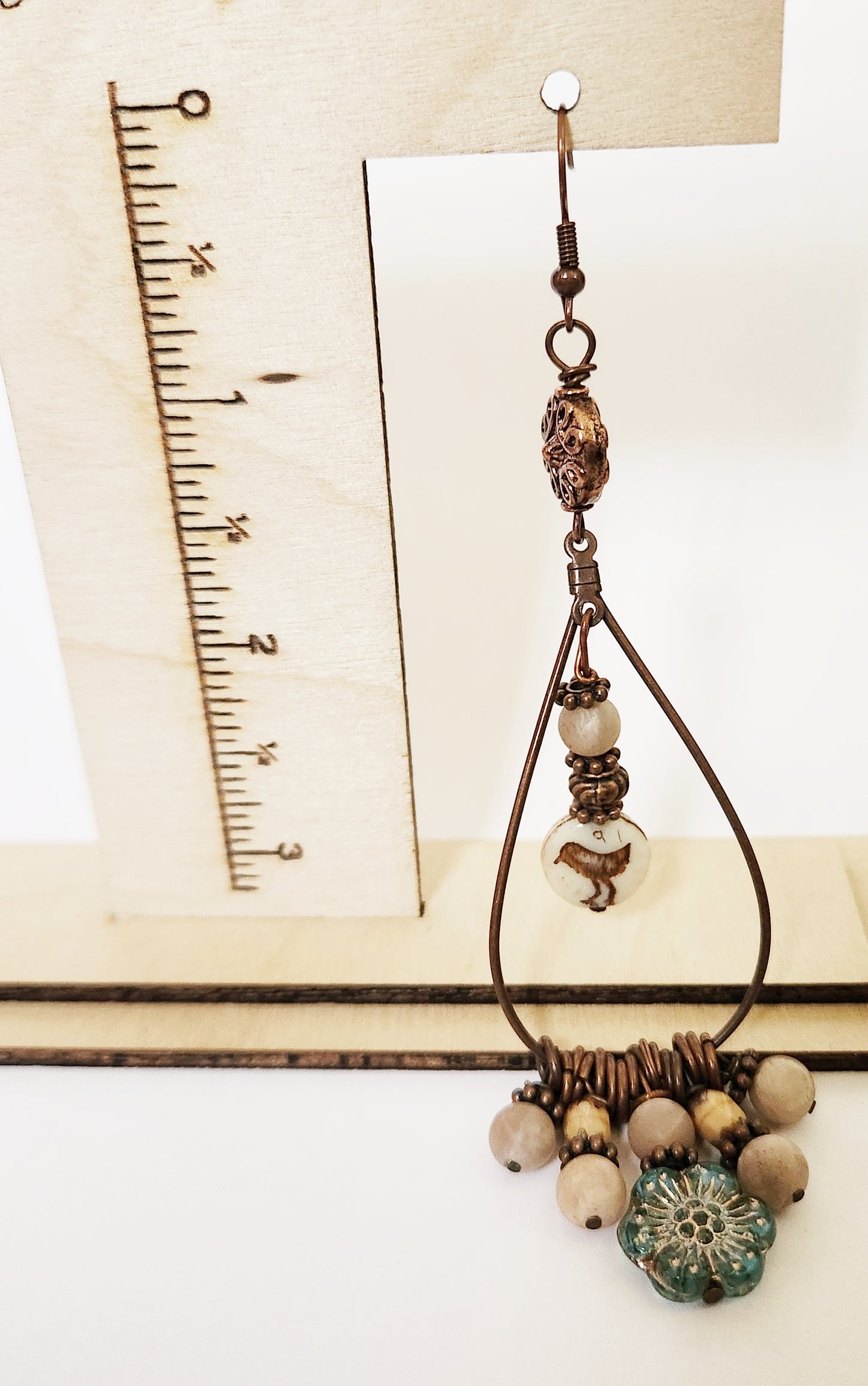 Copper beaded charm dangle statement earrings