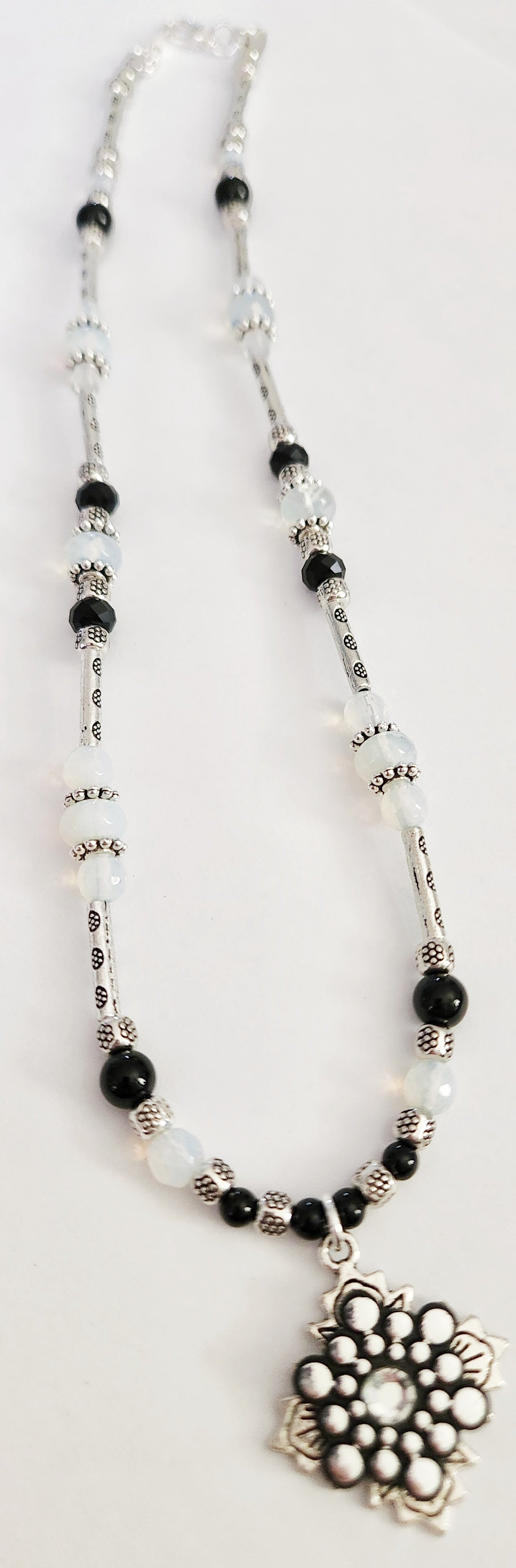 Opalite and Onyx gemstone silver necklace