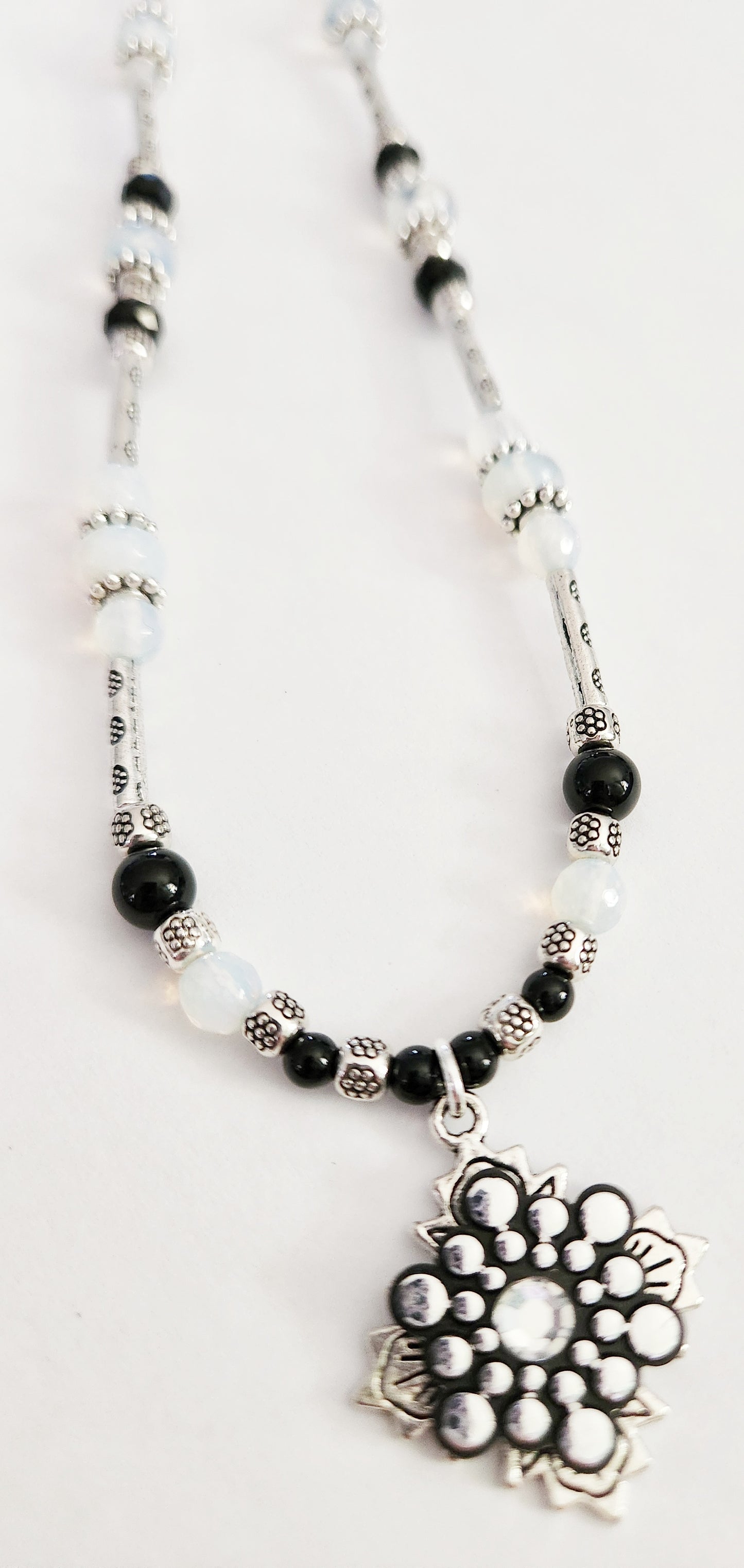 Opalite and Onyx gemstone silver necklace