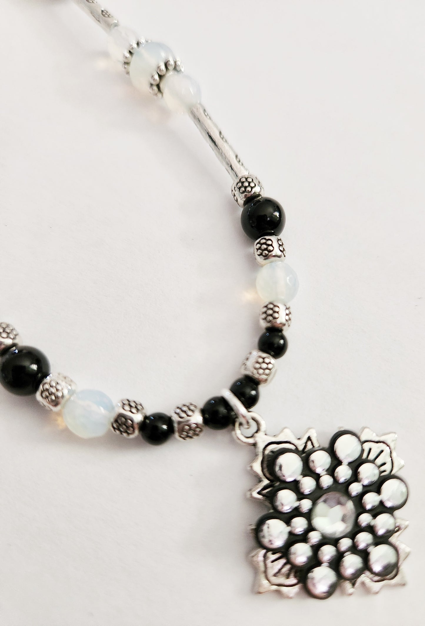 Opalite and Onyx gemstone silver necklace