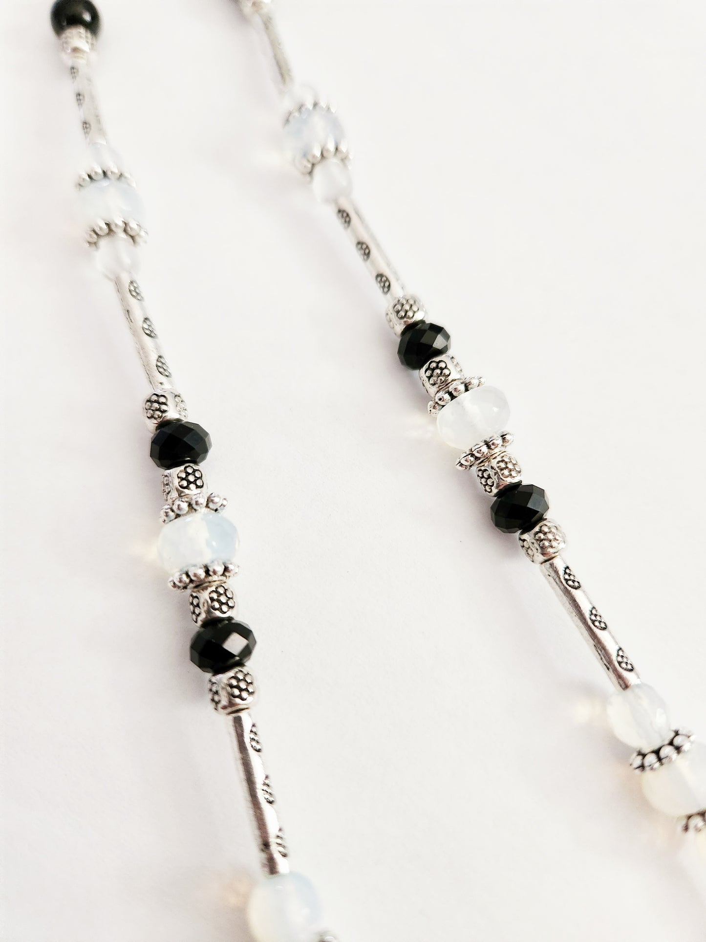 Opalite and Onyx gemstone silver necklace