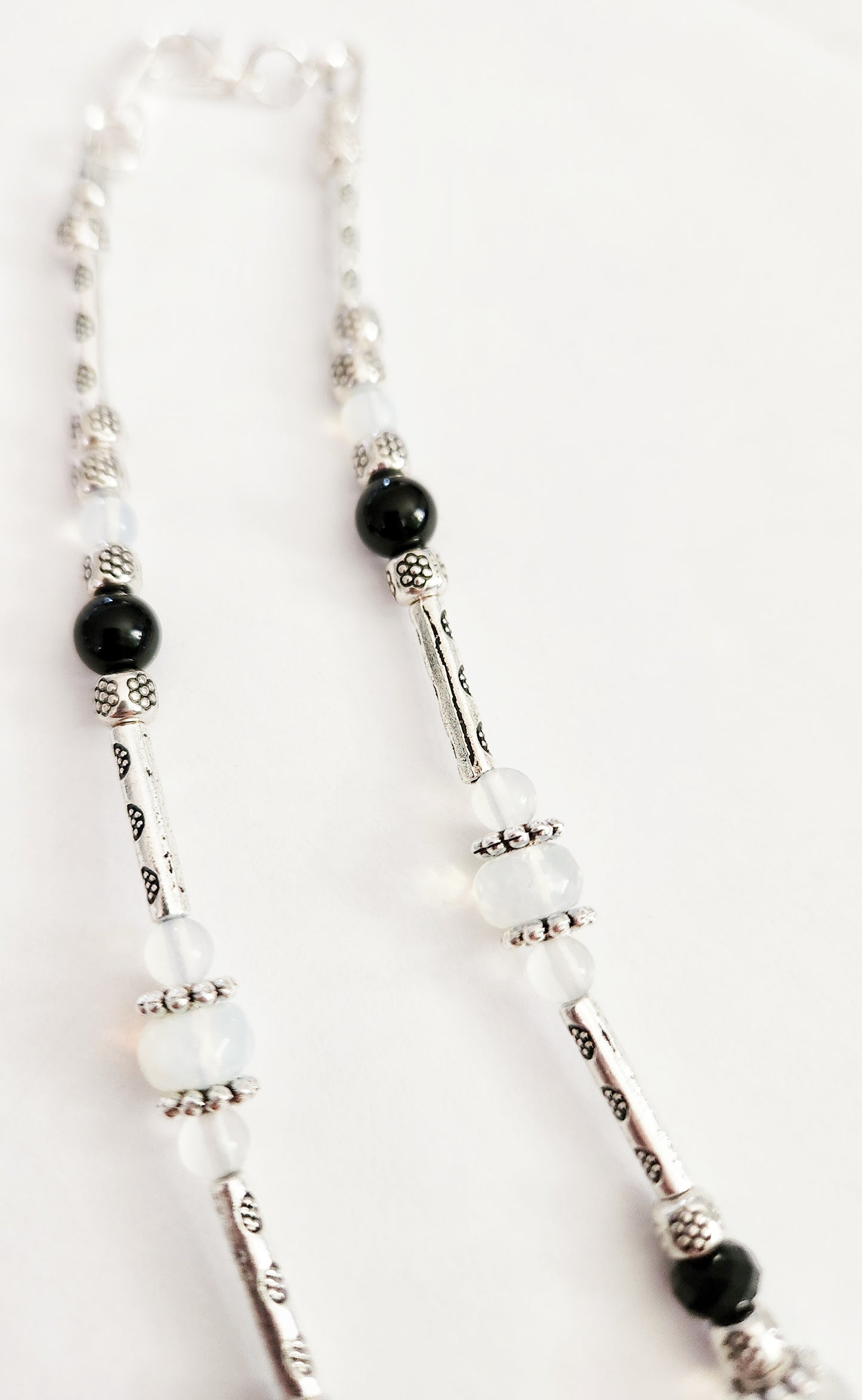 Opalite and Onyx gemstone silver necklace