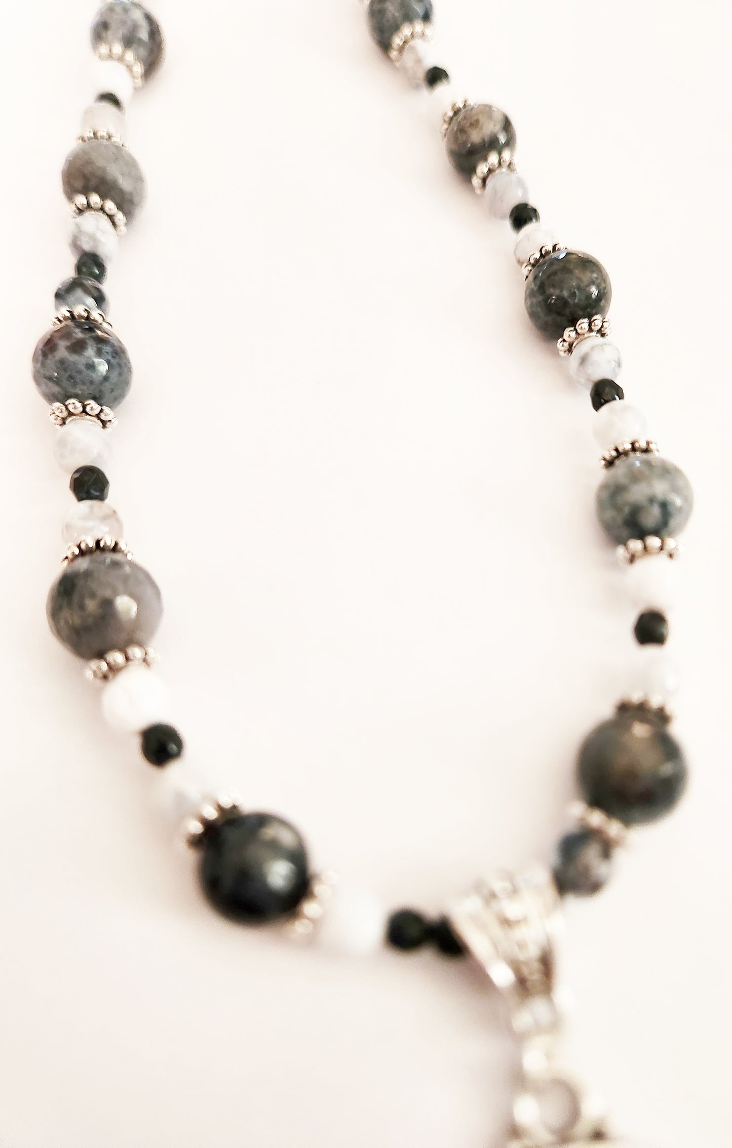 Silver howling wolf Fire Quartz gemstone necklace