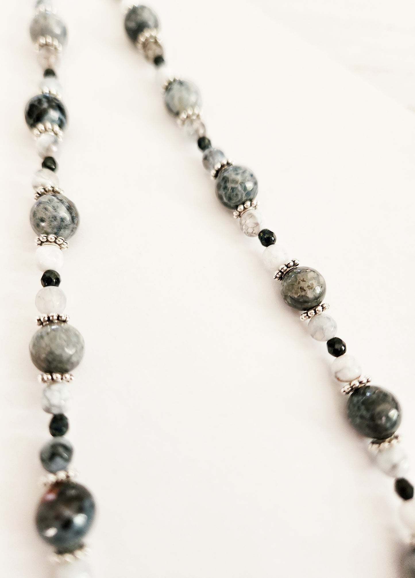 Silver howling wolf Fire Quartz gemstone necklace