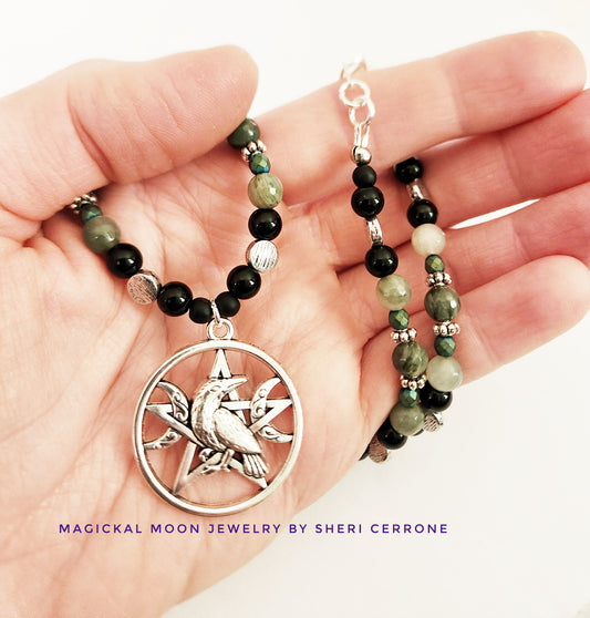 Crow star pendant gemstone necklace