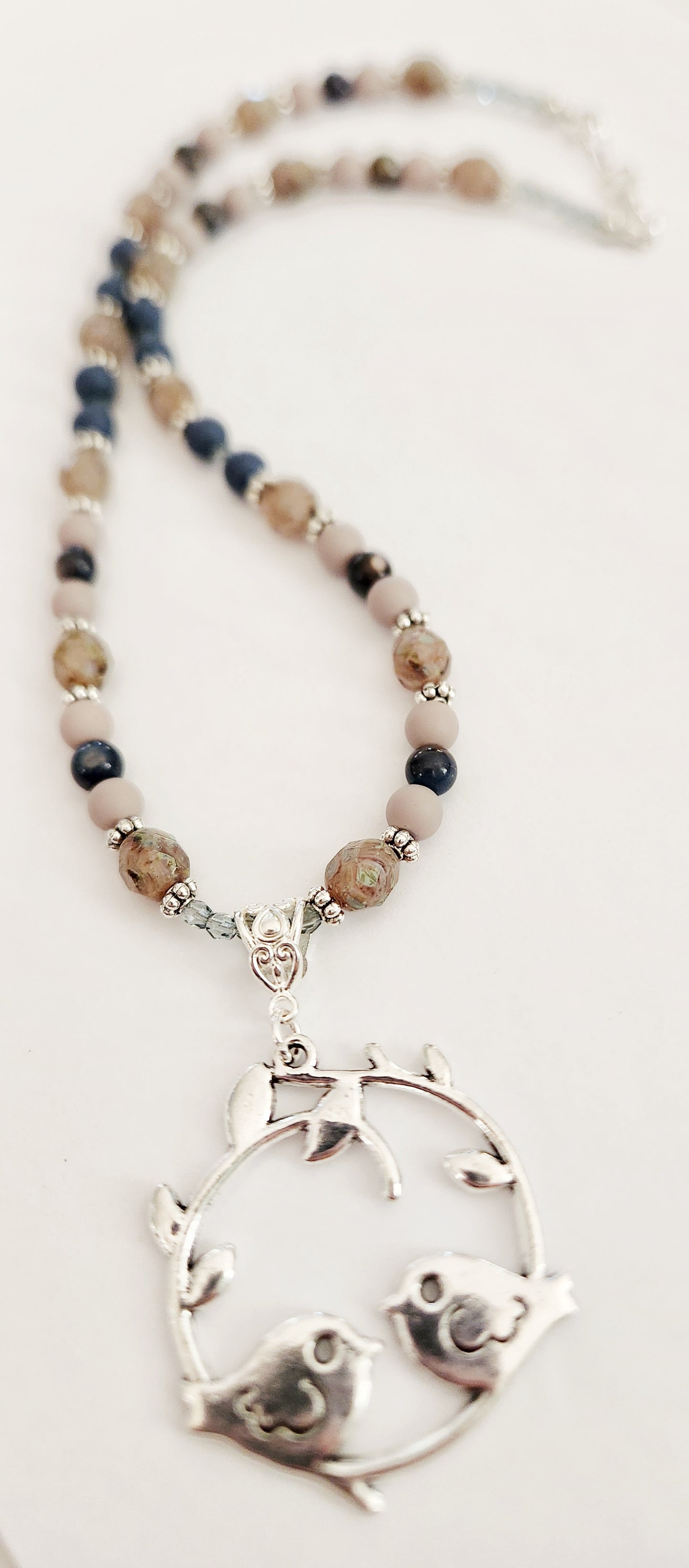 Silver bird mother of pearl necklace