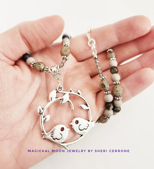 Silver bird mother of pearl necklace