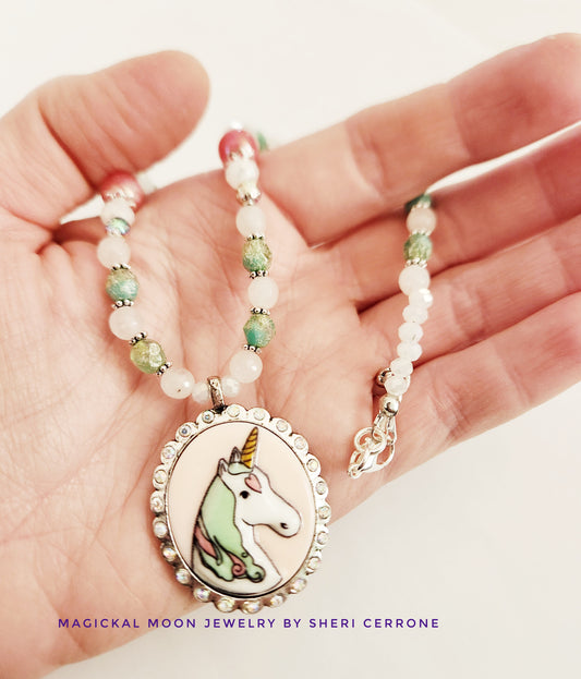 Unicorn whimsical silver necklace
