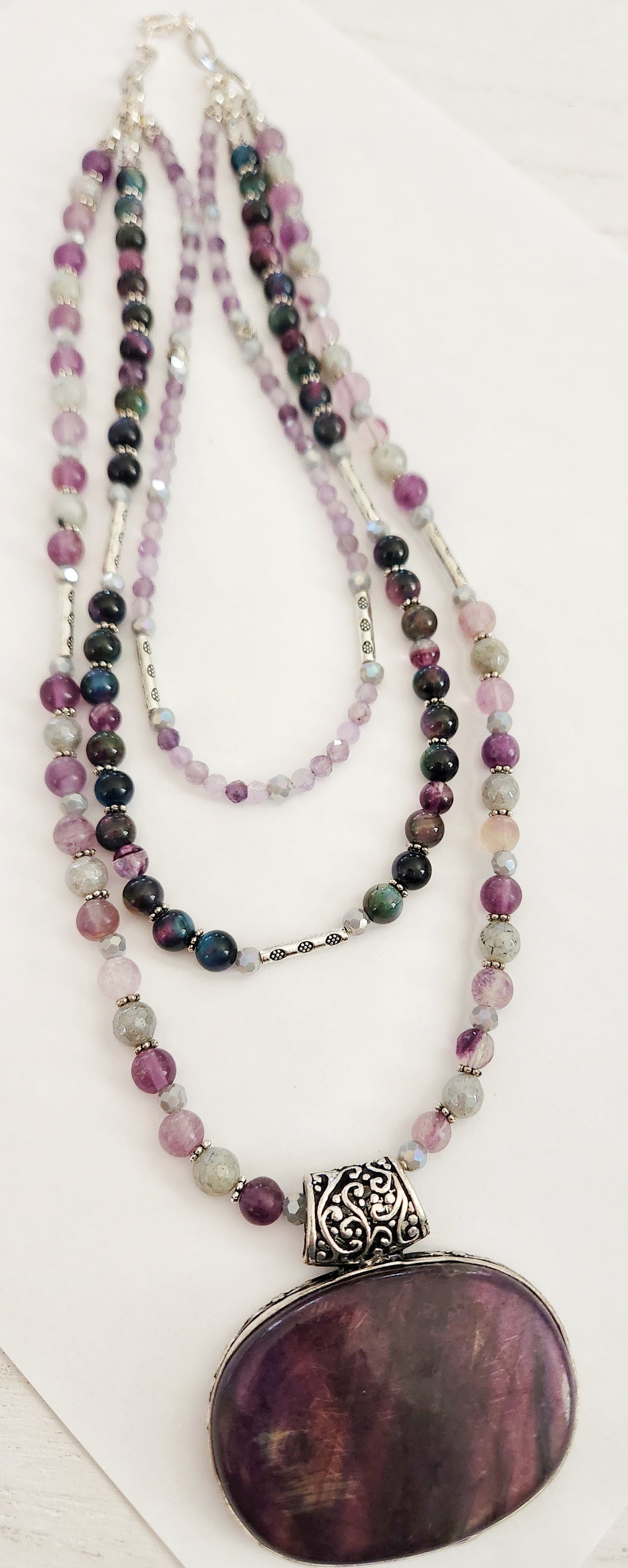 Purple Labradorite triple layer gemstone necklace