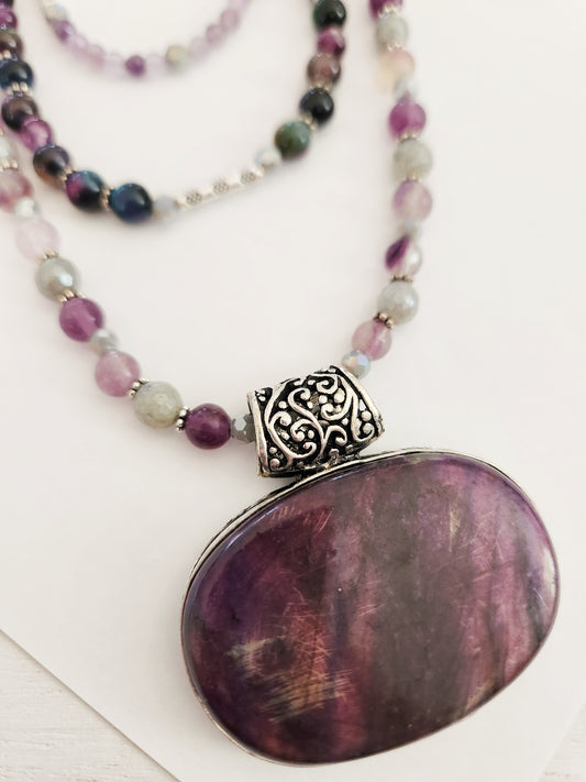 Purple Labradorite triple layer gemstone necklace