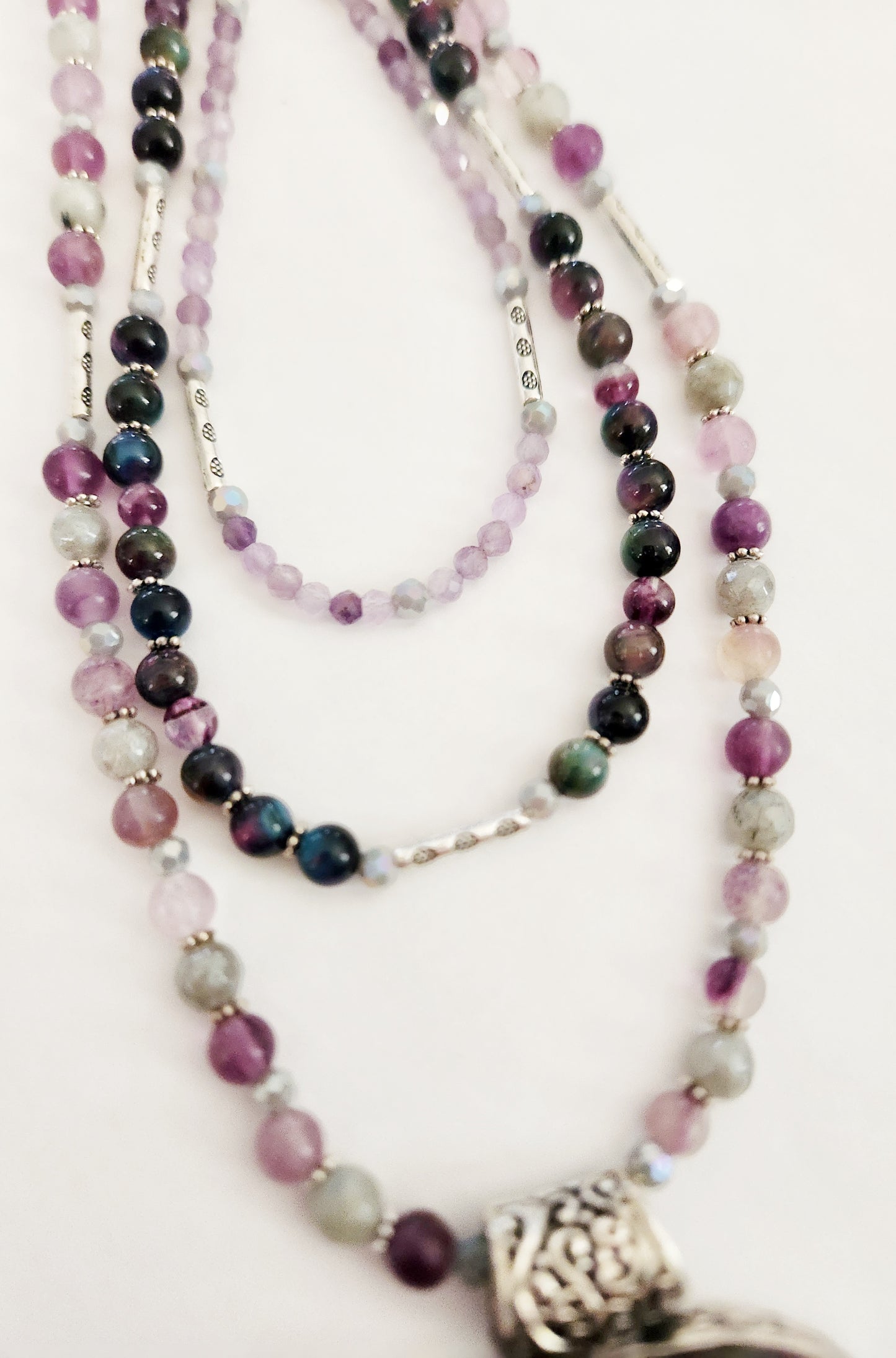 Purple Labradorite triple layer gemstone necklace