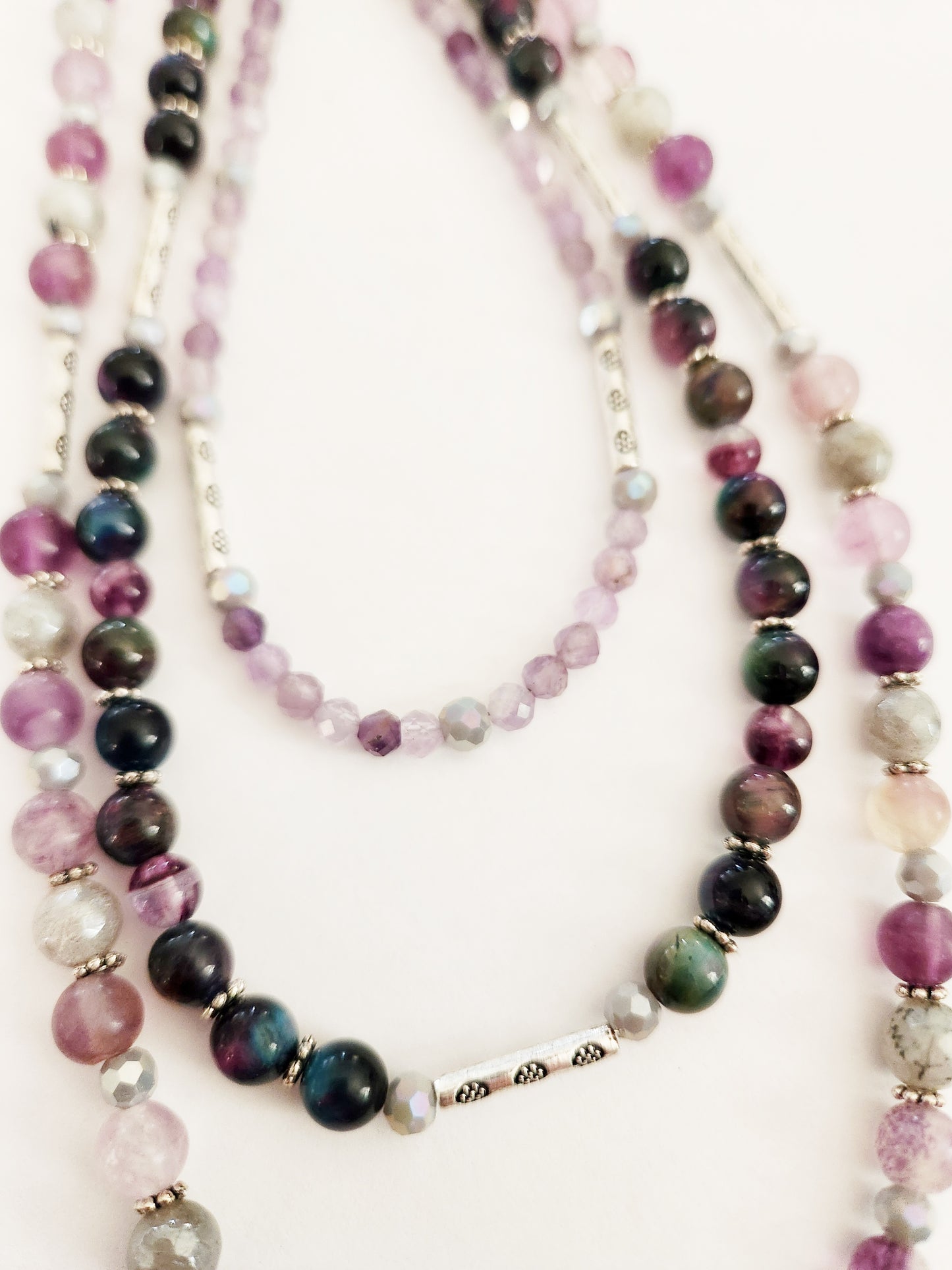 Purple Labradorite triple layer gemstone necklace