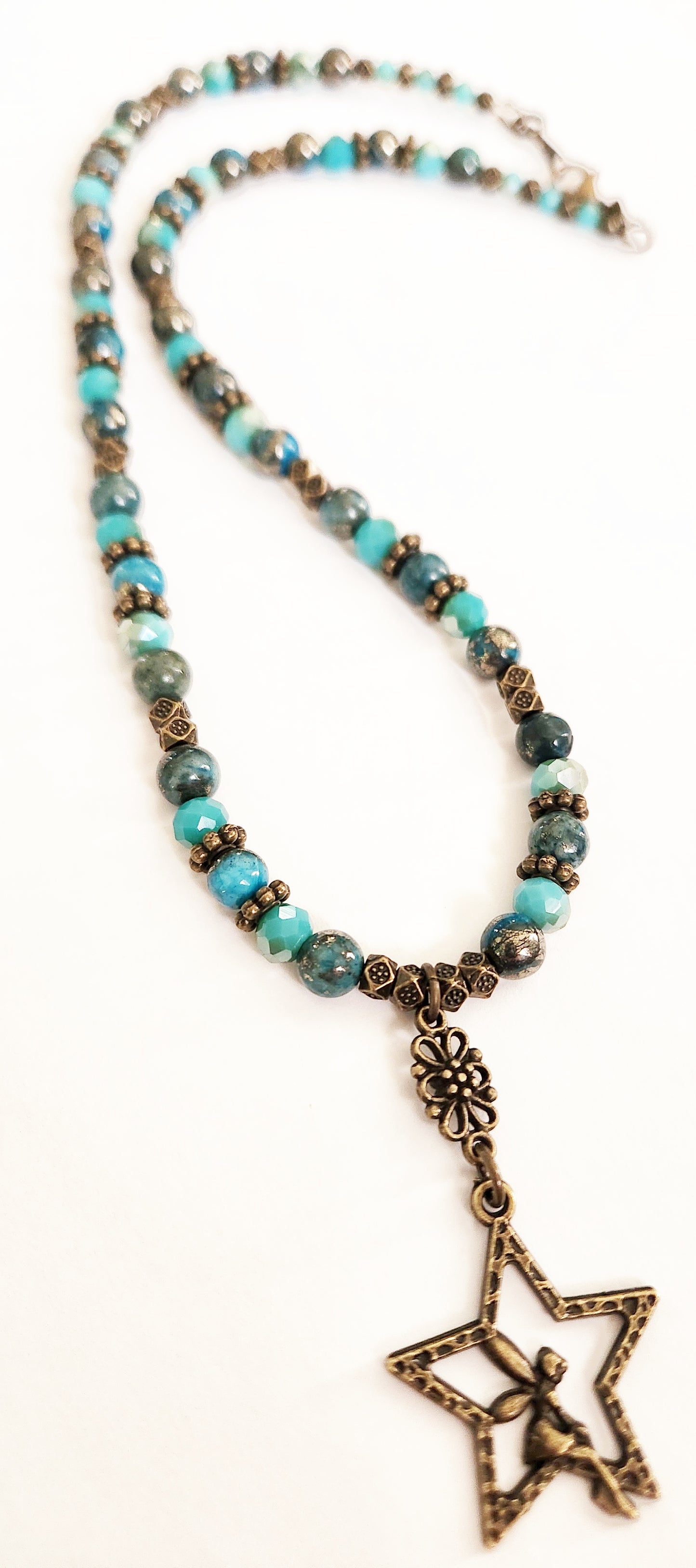 Gold fairy on a star Pyrite gemstone necklace