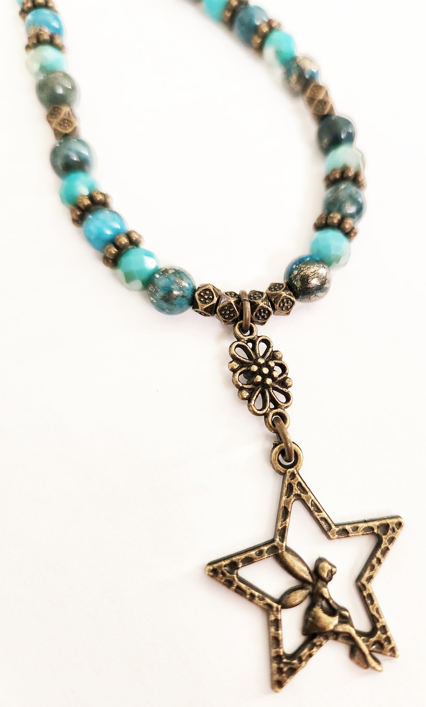 Gold fairy on a star Pyrite gemstone necklace