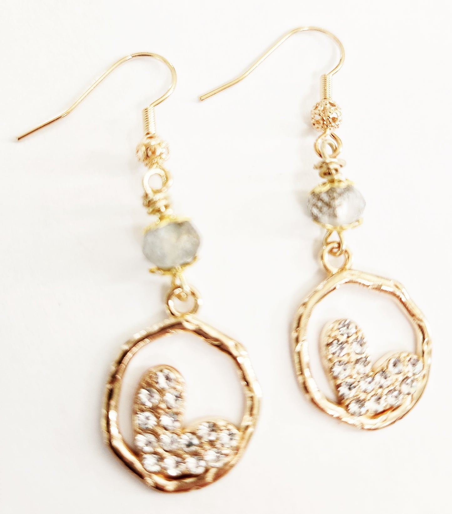 Crystal bling heart dangle earrings