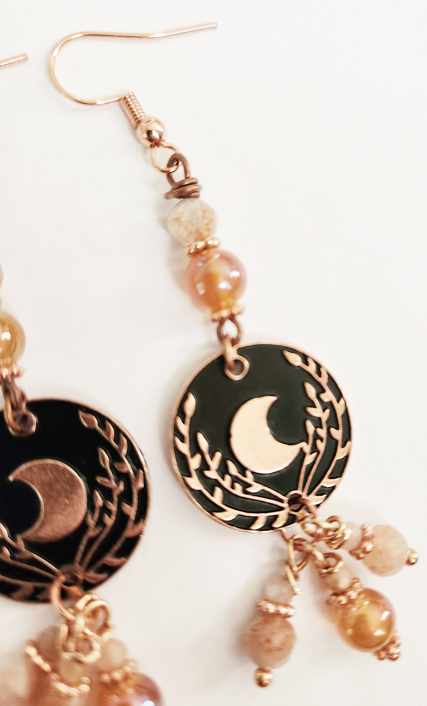 Copper moon beaded charm dangle statement earrings