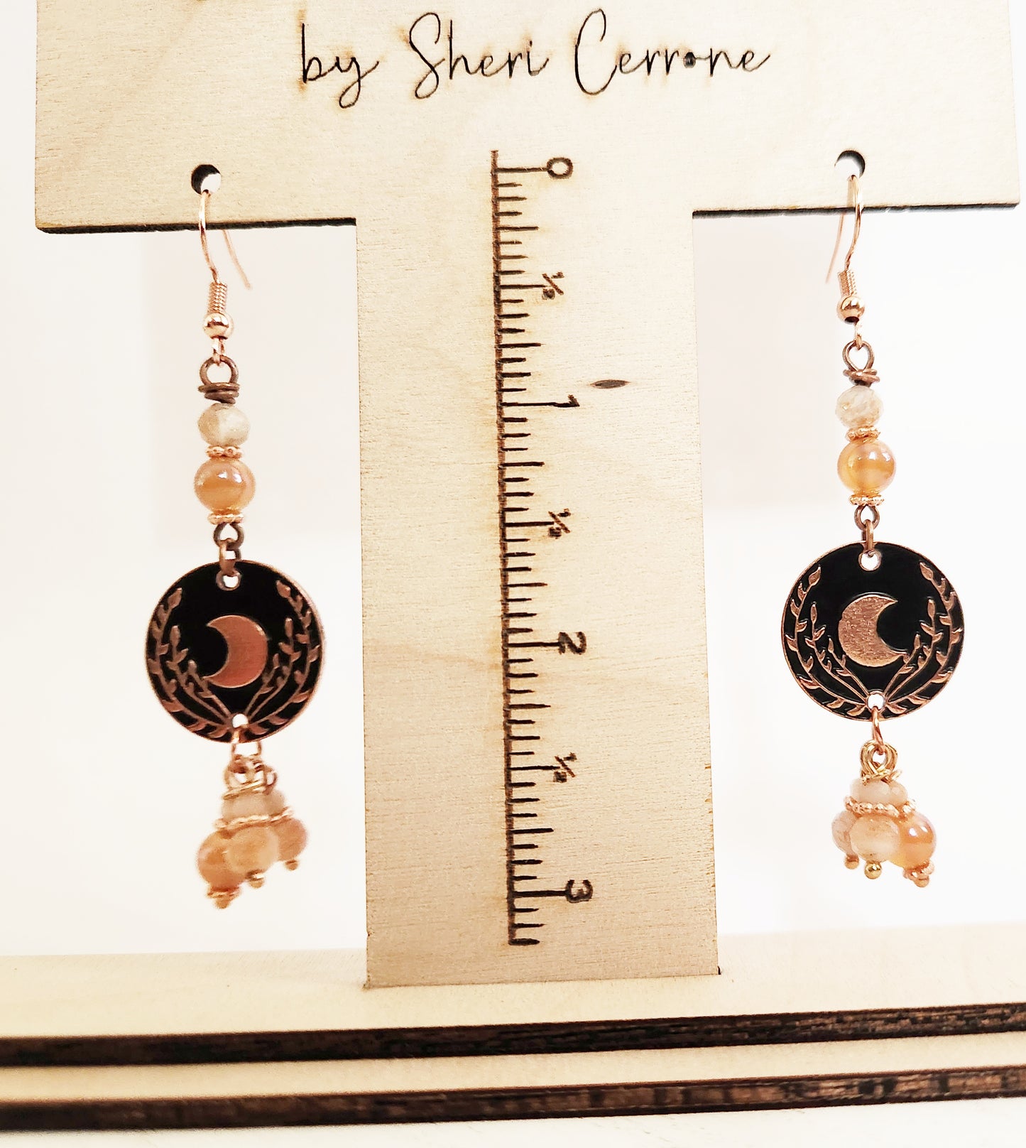 Copper moon beaded charm dangle statement earrings
