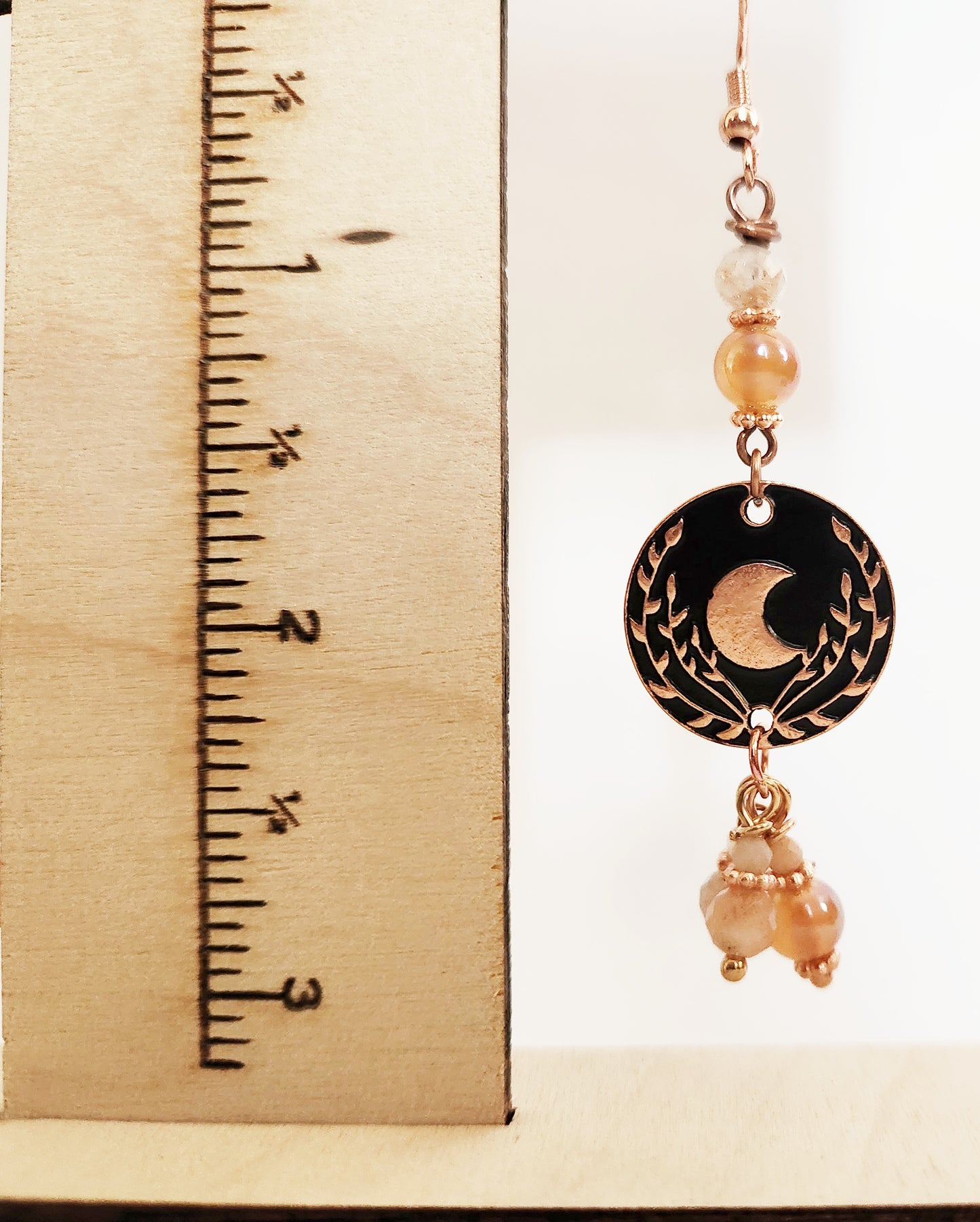 Copper moon beaded charm dangle statement earrings