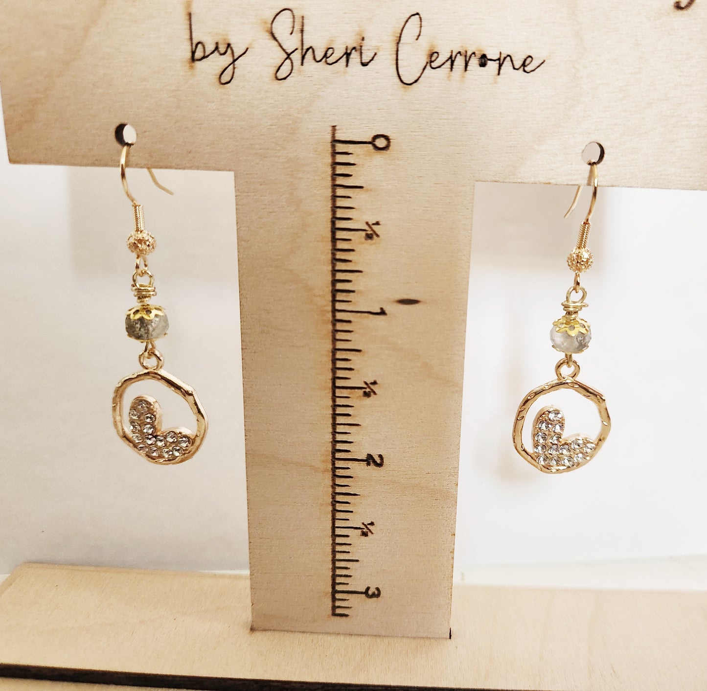 Crystal bling heart dangle earrings