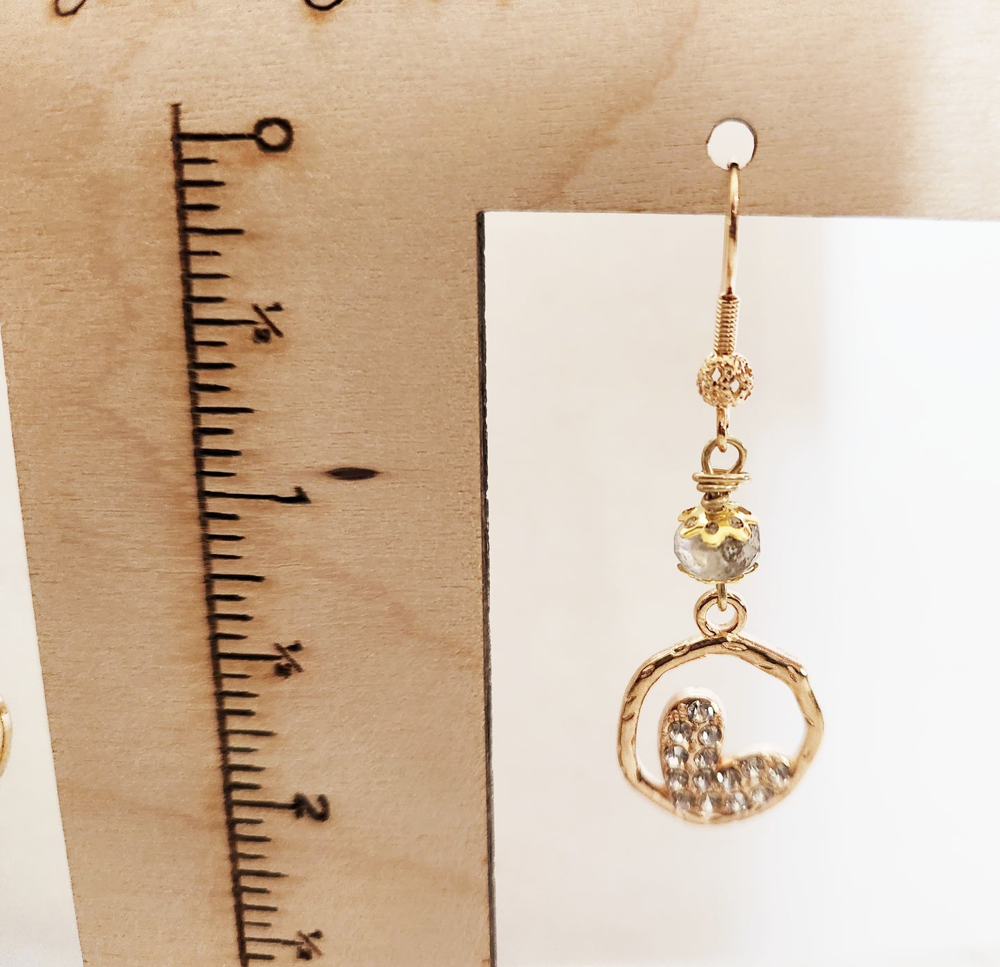 Crystal bling heart dangle earrings