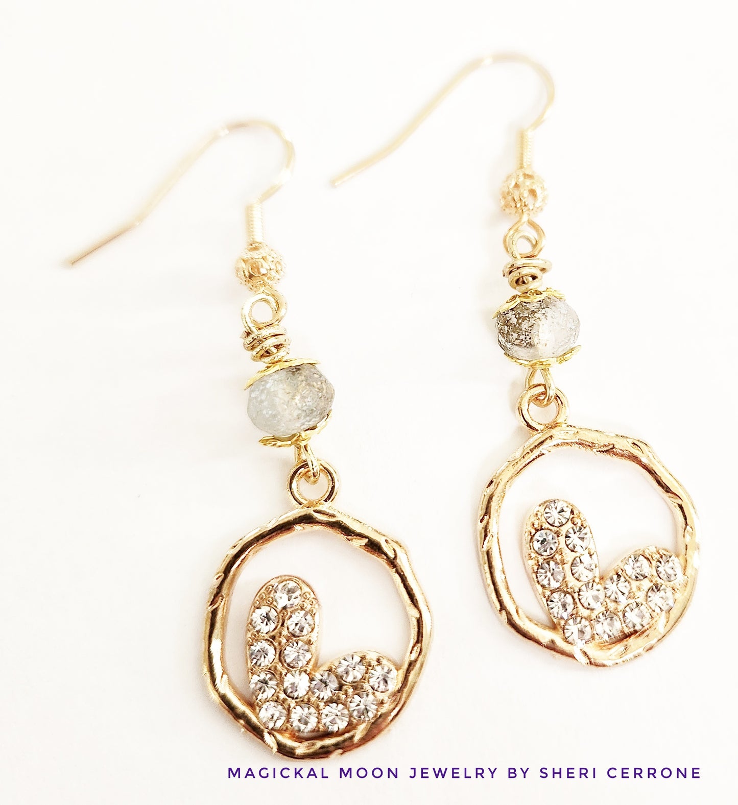 Crystal bling heart dangle earrings