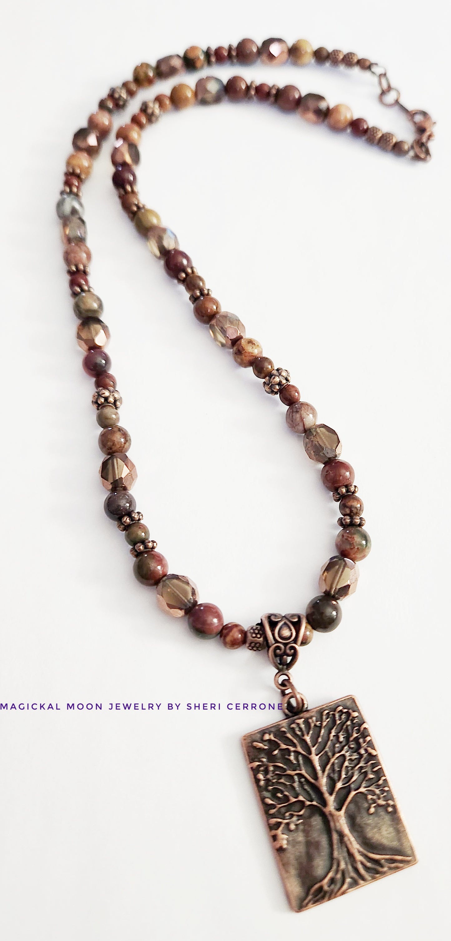 Copper Tree of Life gemstone necklace