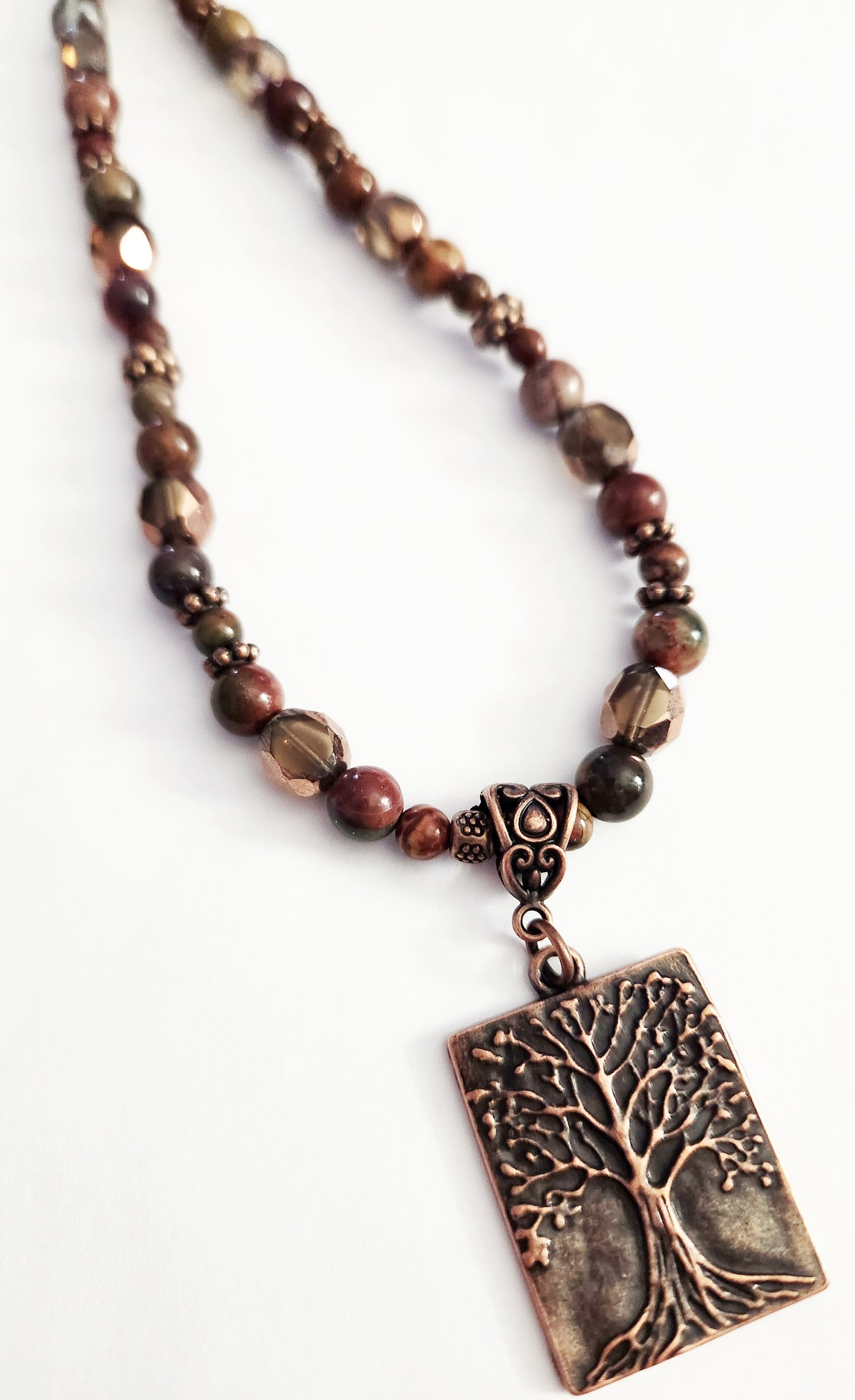 Copper Tree of Life gemstone necklace
