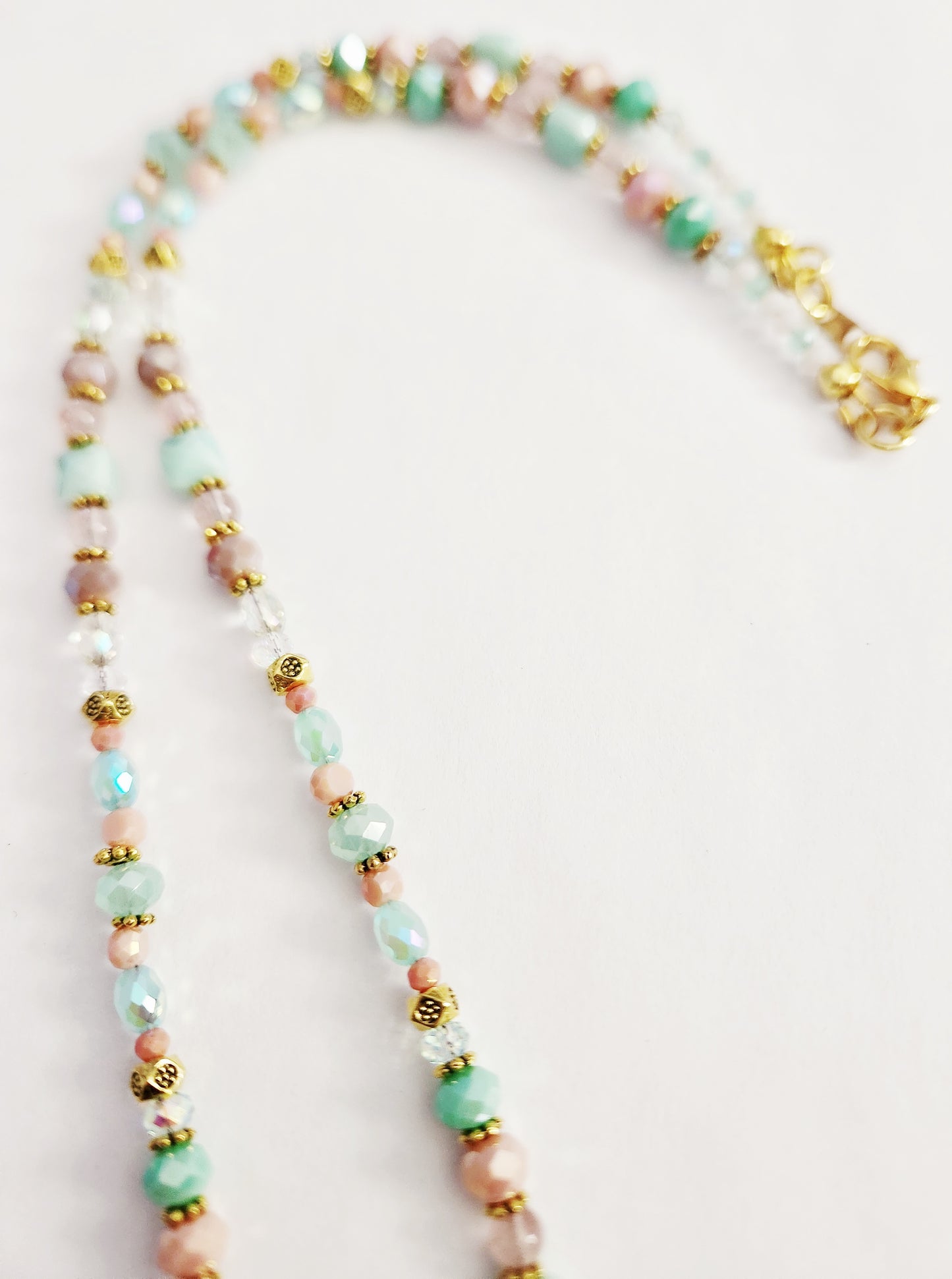 Enamel and gold crescent moon Strawberry Quartz gemstone necklace
