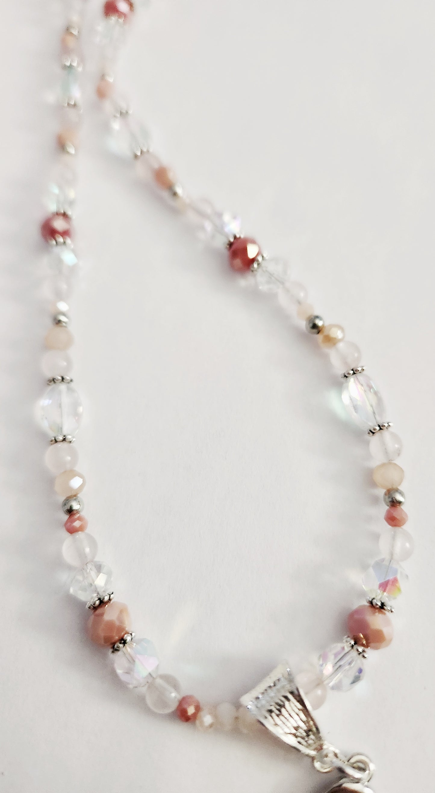 Silver and crystal heart Rose quartz necklace