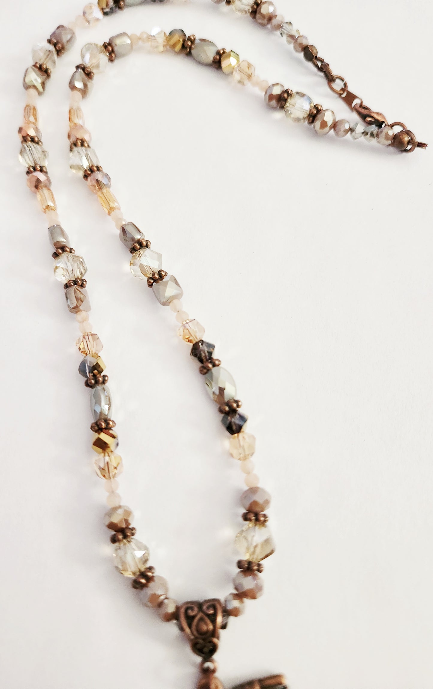 Copper bird and Peach Moonstone necklace