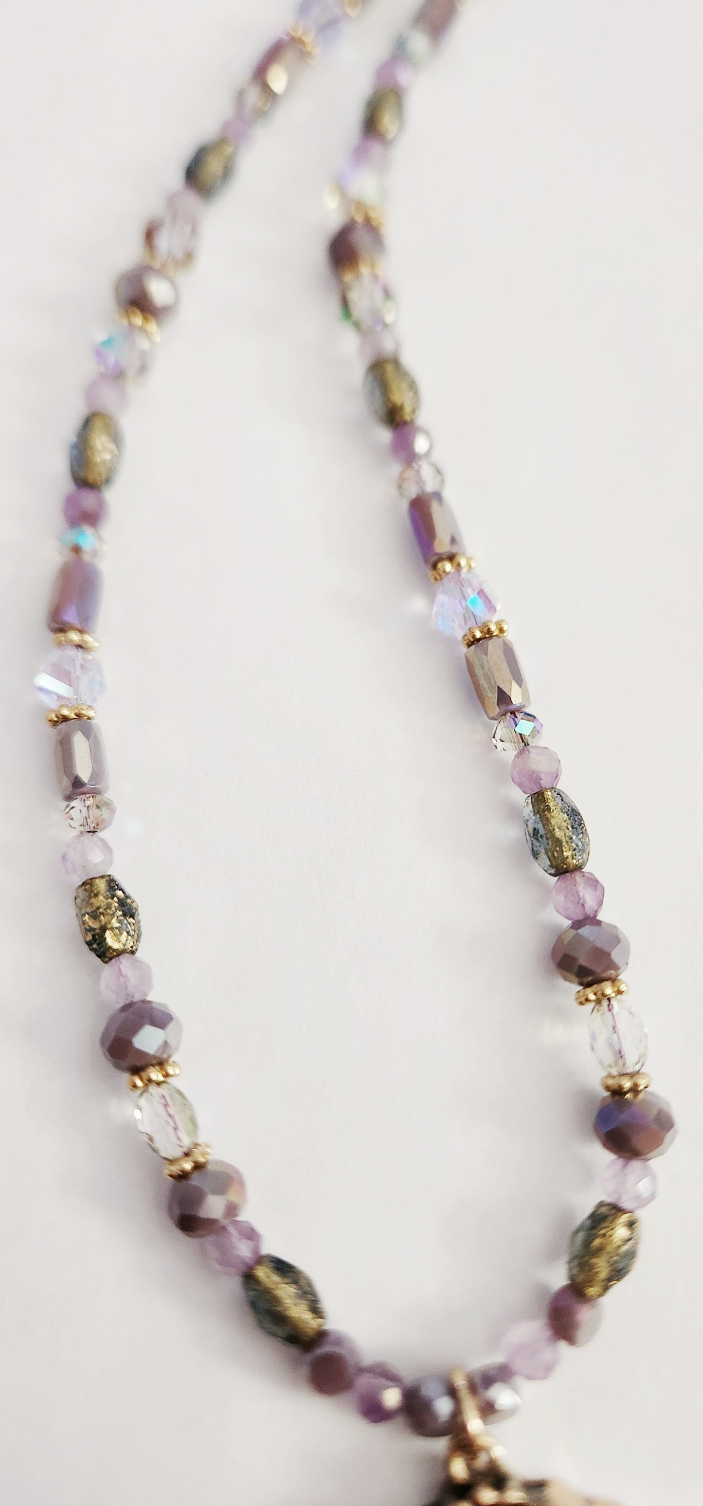 Dark gold etched rose Amethyst gemstone necklace